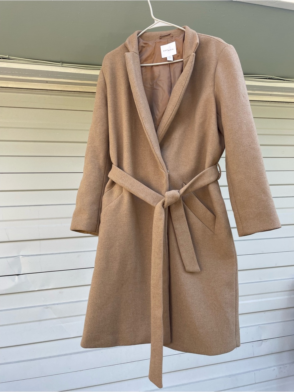 Daily Ritual Tan Camel Women's Wool Blend Belted Coat Large 12